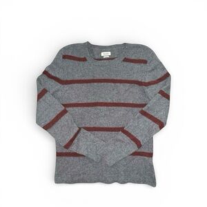 Zadig & Voltaire Franklin Wool Blend Gray Maroon Stripe Crewneck Sweater Medium